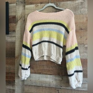Women's Billabong Cropped Bulb Sleeved Striped Comfy Sweater Size Small